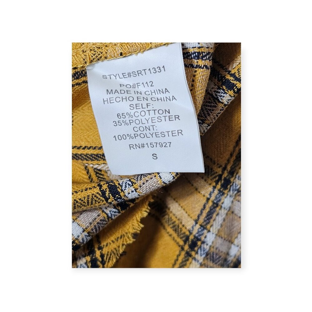 La Miel Mustard Yellow Plaid Button-Up Hooded Shirt Size S Long Sleeve Casual - Picture 4 of 8
